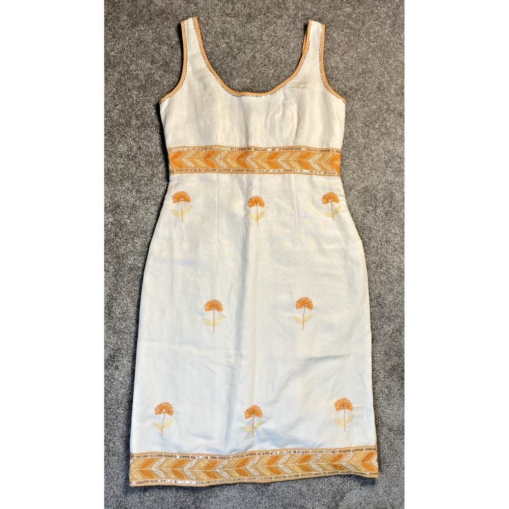 Sigrid Olsen Embroidered Linen / Silk Sheath Dress NWT size 4